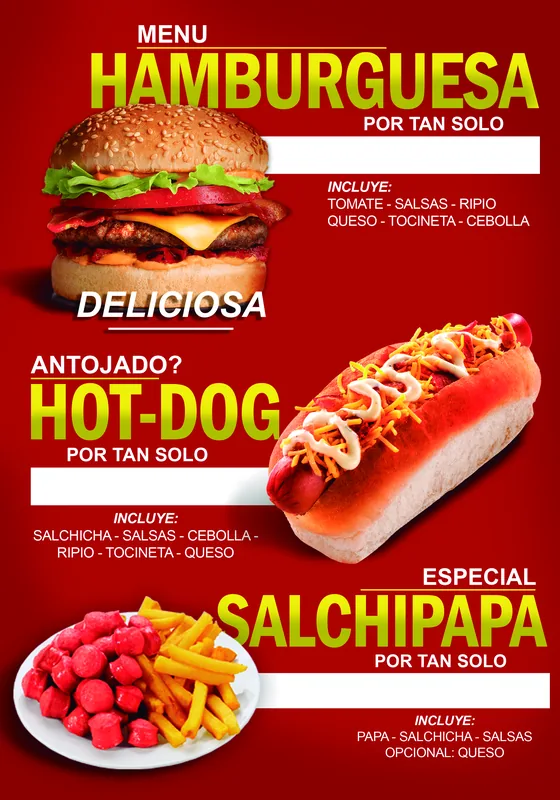 Pendón de menú para comidas rápidas