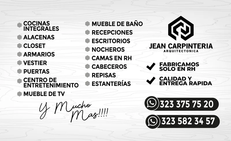Tarjeta — respaldo con el portafolio de servicios — Jean Carpintería